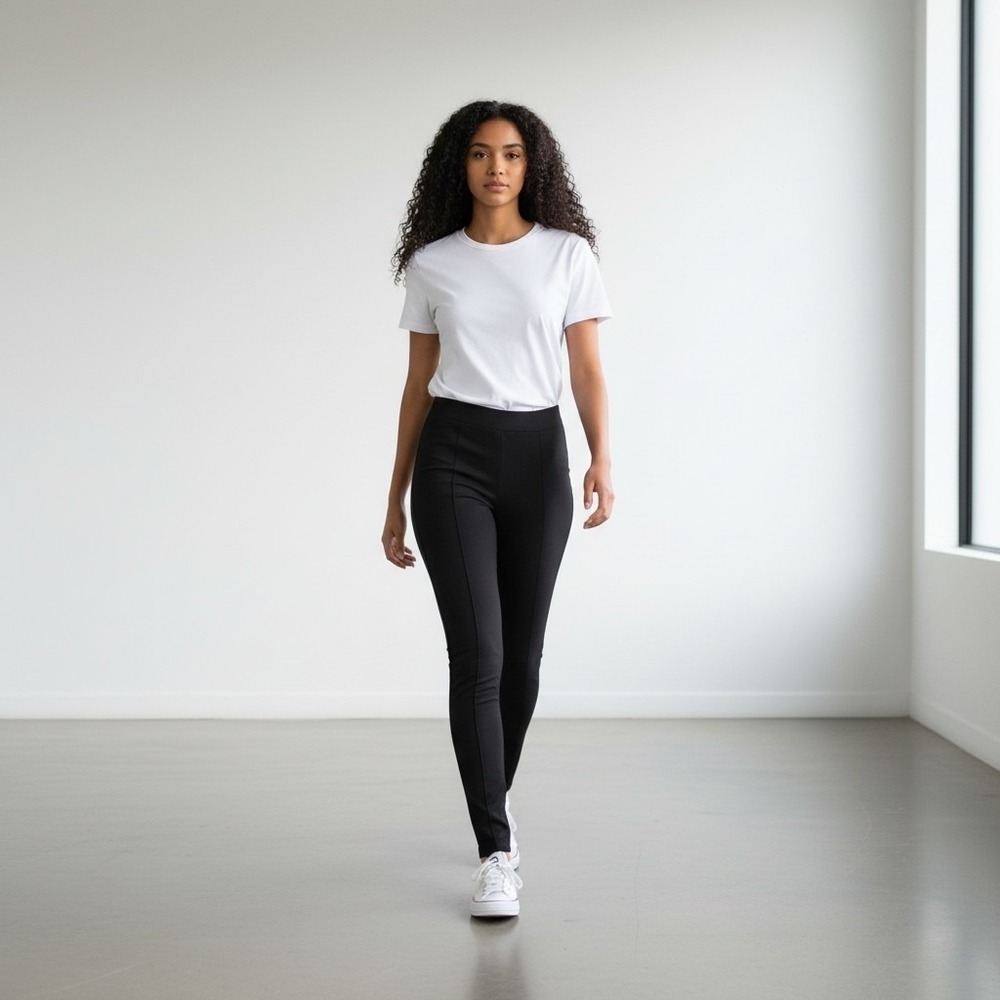 Chelsea & Theodore Leggings Women's JET Black PINTUK Casual Pull On Thick Size M